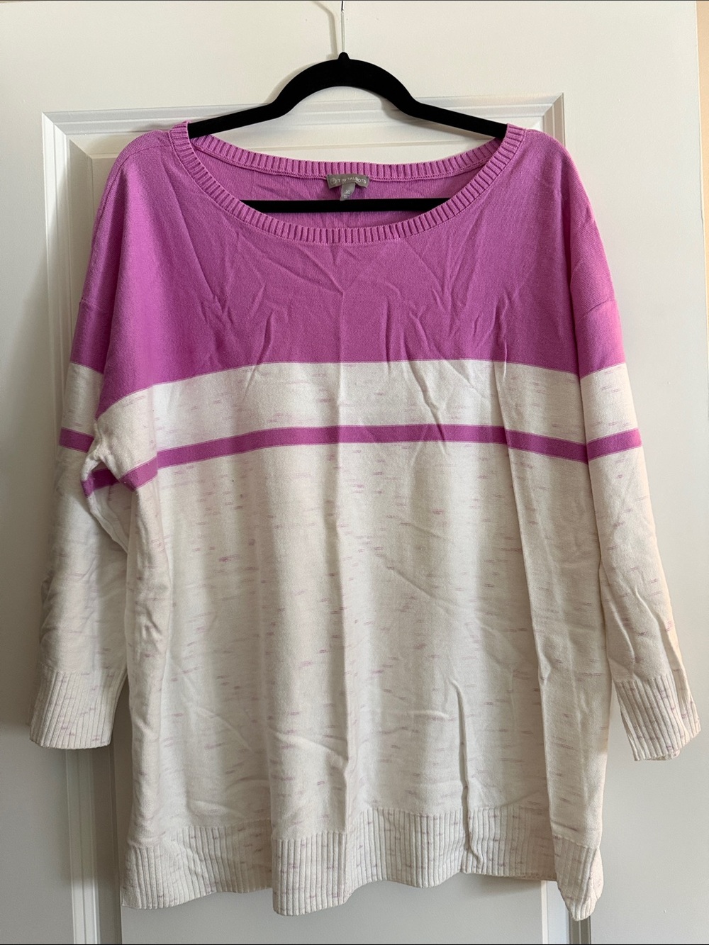 Talbots Pink and Cream Scoop Neck Striped Sweater